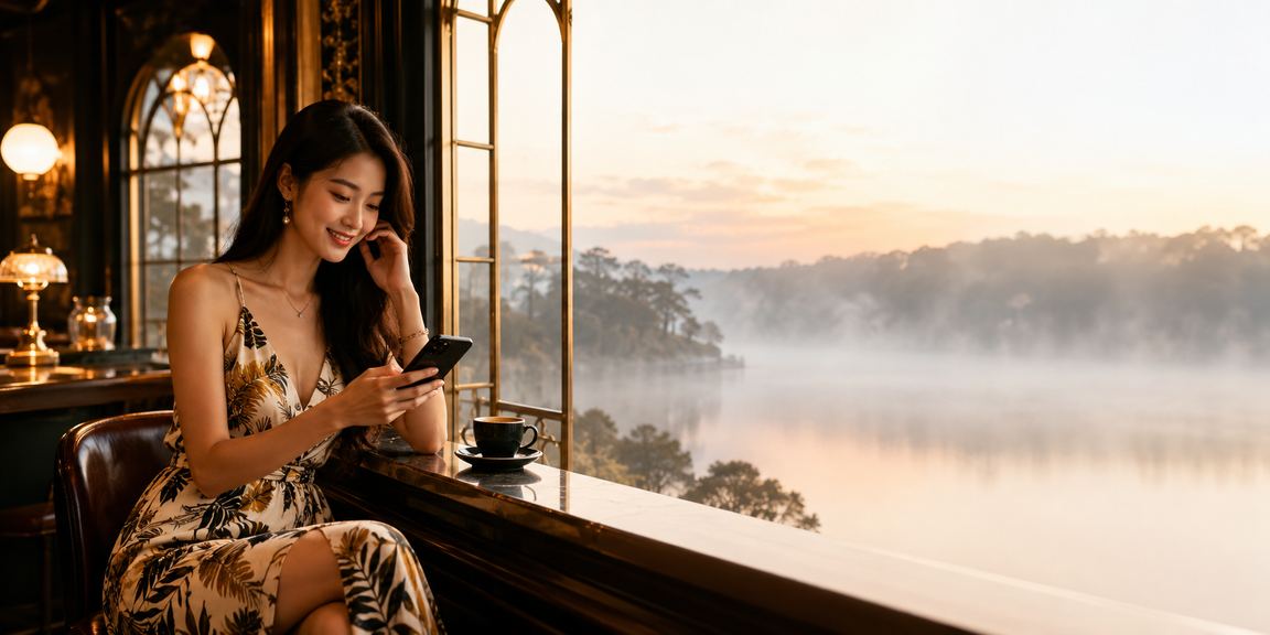 Người chơi đăng nhập xoso trên điện thoại tại quán cà phê Đà Lạt